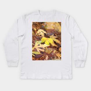 Fallen leaves floating in the river, 3, (Set of 3), fall, autumn, xmas, holiday, nature, forest, trees, winter, color, flowers, orange, art, botanical, leaves, leaf, floral, wet, rain, water, holidays, digital, spring, aqua, graphic-design, christmas Kids Long Sleeve T-Shirt